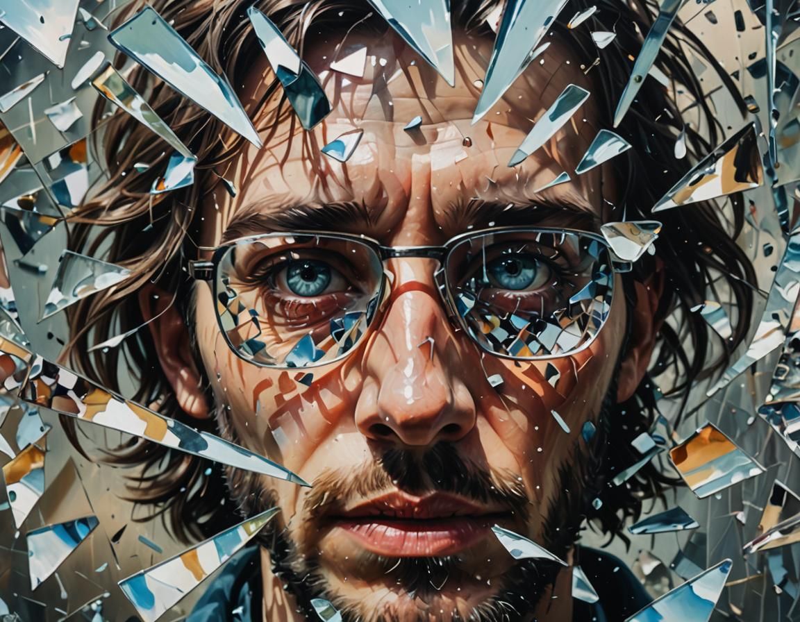 Surreal Reflections: Shattered Glass in Oil Painting Style