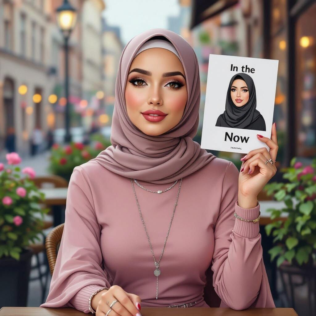 Minimalist Oil Painting Of A Smiling Hijabi Woman