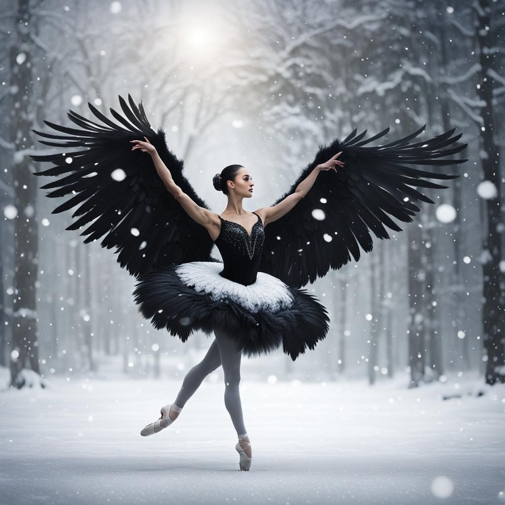 Black Swan Ballerina Dances Through Snow