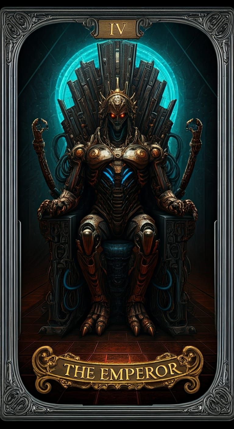 Steampunk Emperor Tarot Card in Silver Frame