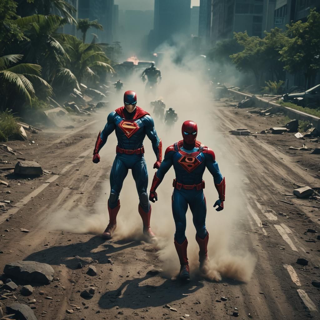 Dramatic Superhero Cinematic Film Still