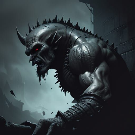 Muscular Water Monster in Dark Castle Prison