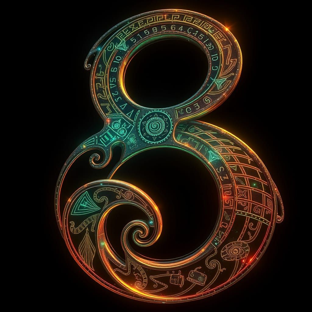 Glowing Number 8 in Ancient Rune-Inspired Matte Painting