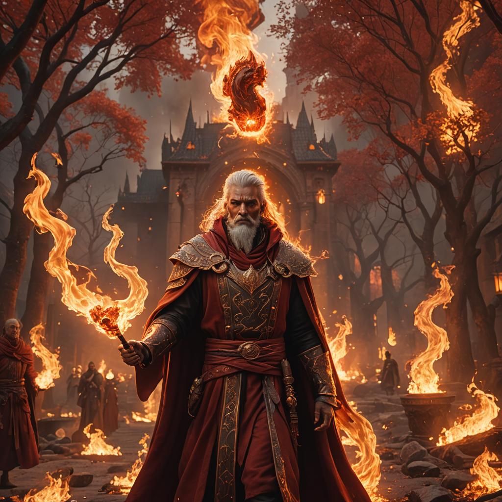 Fire Genasi Wizard in Golden Hour, Fantasy Art