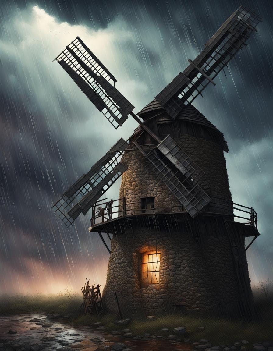 Dramatic Lightning Strikes Old Windmill: Splash Art