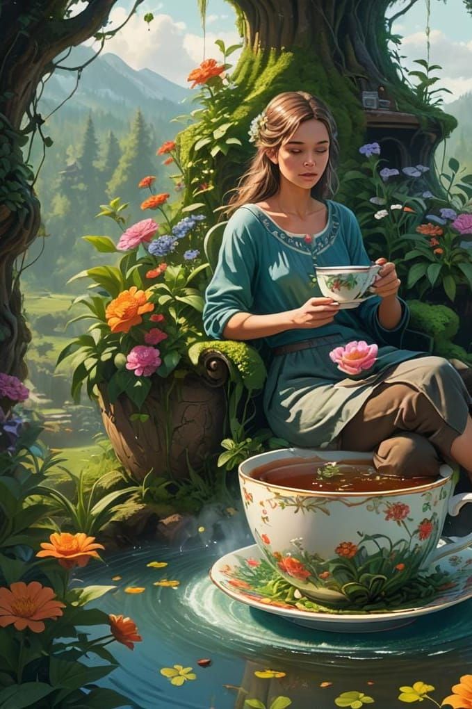 Woman in Teacup: Fantasy Matte Painting