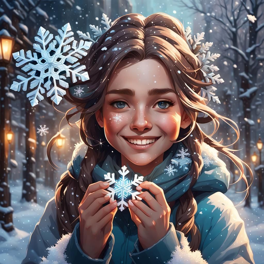 Girl and Snowflake: First Snow Magic Portrait