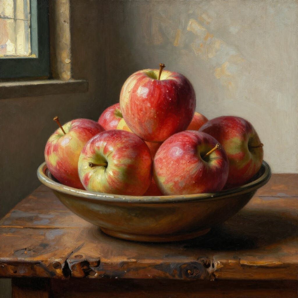Vibrant Still Life Painting of Red Apples