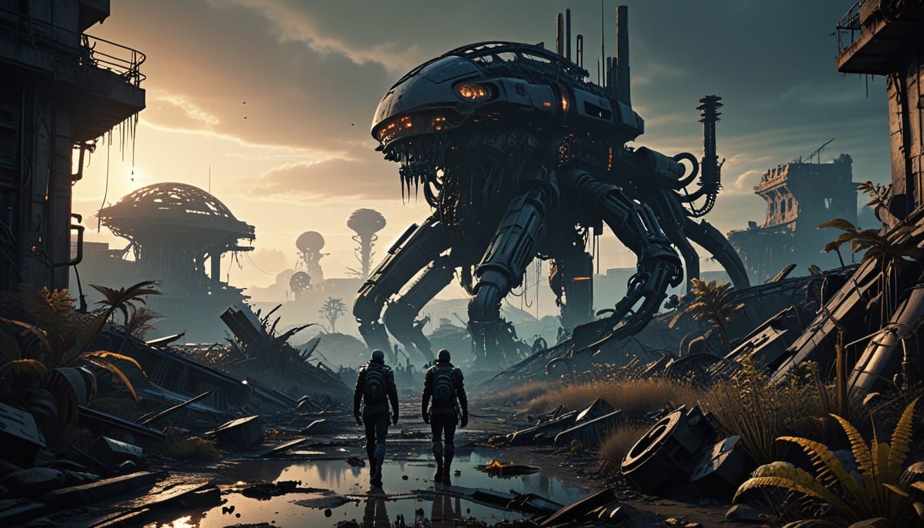 Dystopian Biomechanical Landscape in Surreal Digital Art