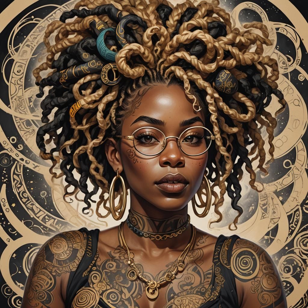 Ebony Woman Reading, Surreal Dreamlike Portrait