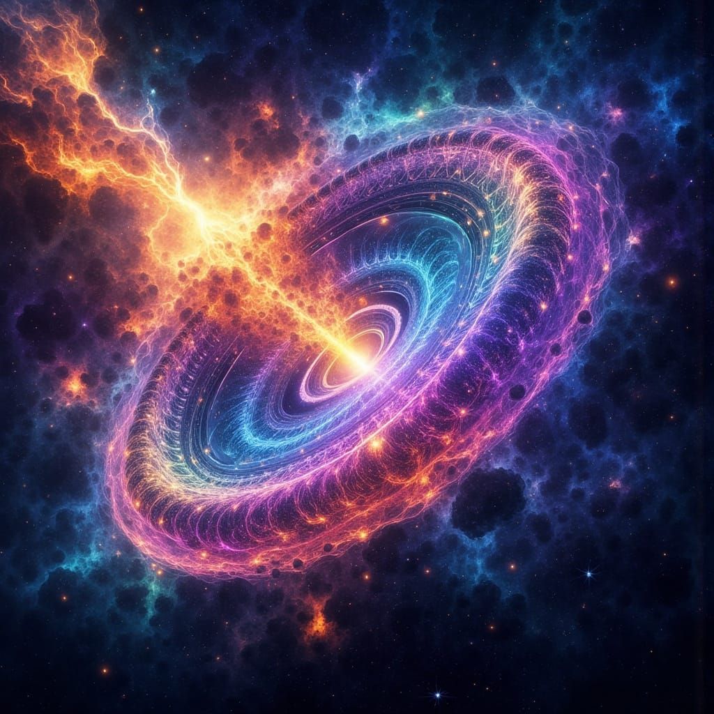 Rainbow Nebula Drifting in Space, Digital Art