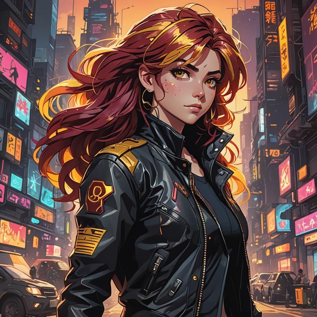 Cyberpunk Anime Character in Leather Jacket