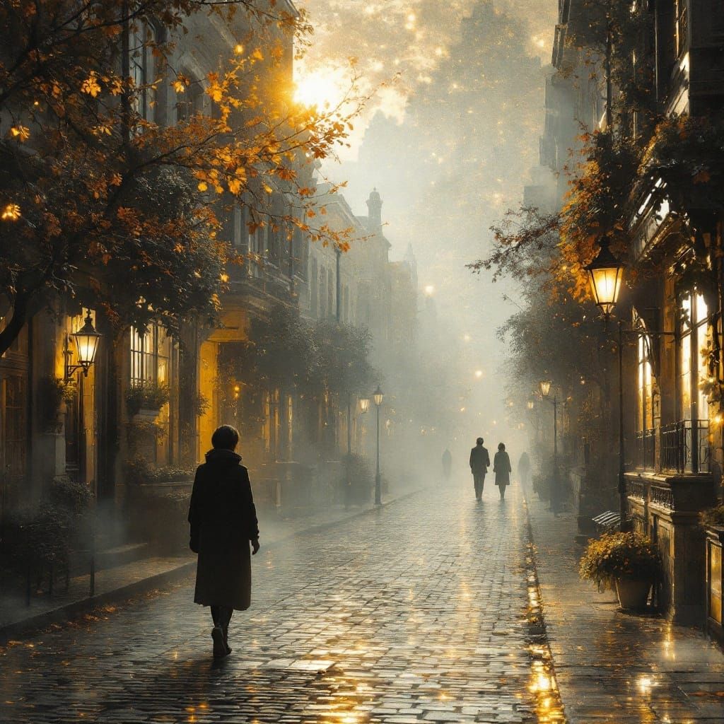 Ethereal Streets in Golden Age Luminism Style