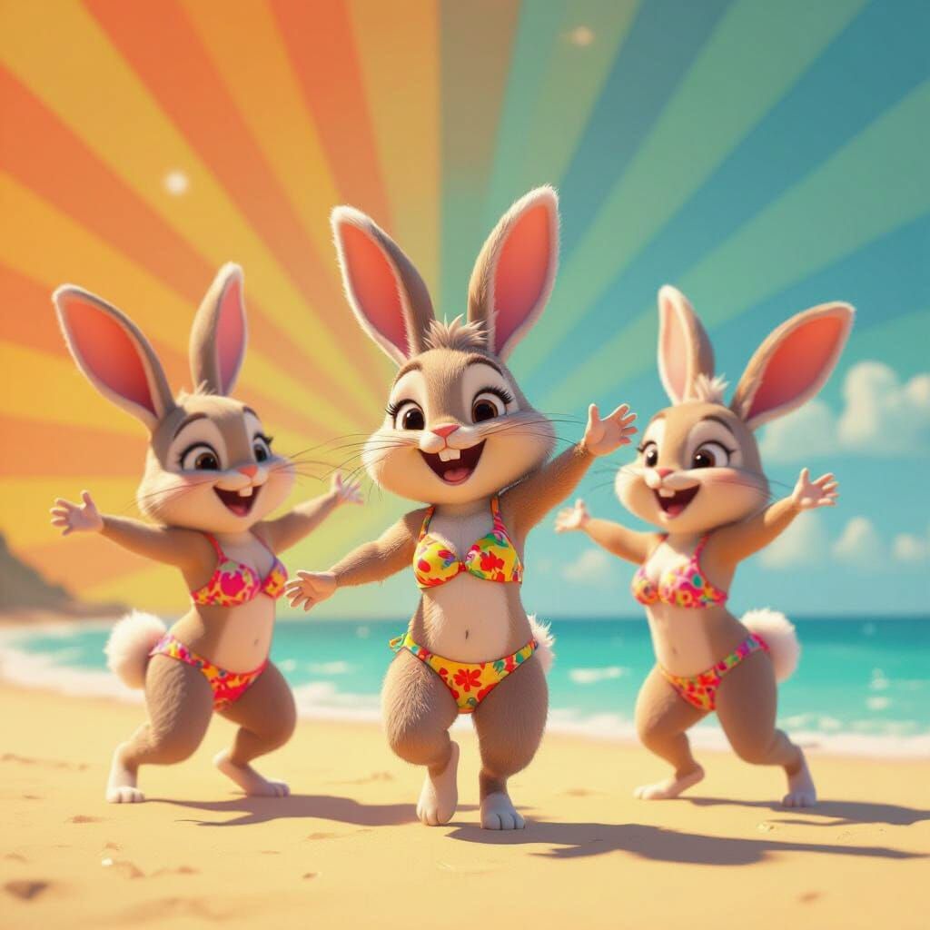 Cute Bunnies Dancing on a Sunny Brazilian Beach