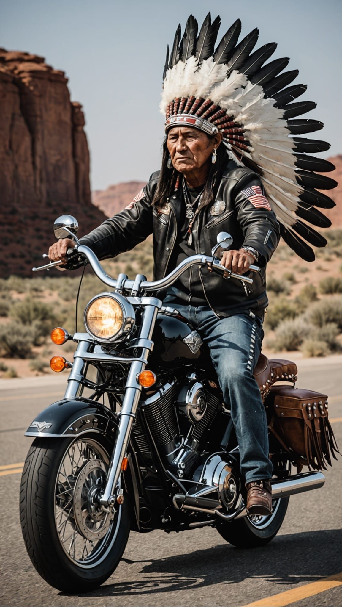 Indian Chief Rides Harley Davidson: Americana Art