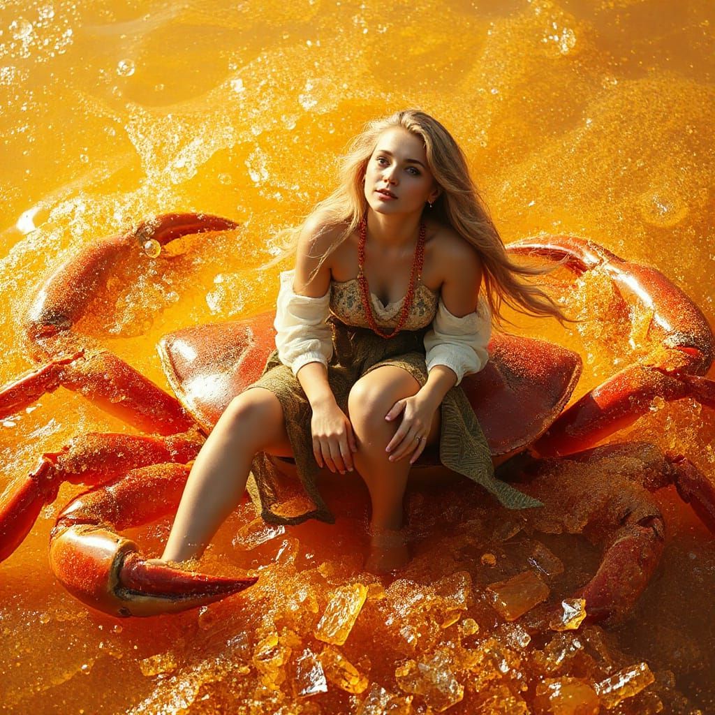 Woman on Gummy Crab in Soda Sea