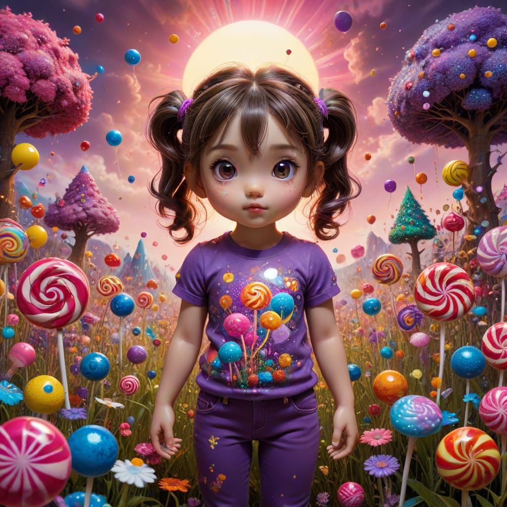 Psychedelic Chibi Girl in Candyland: Alcohol Ink Art
