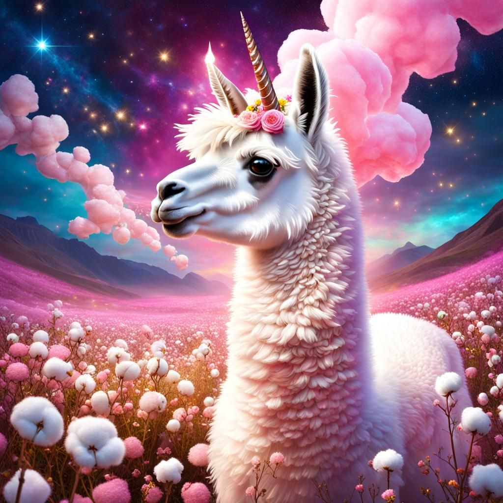Mystical Llamacorn in a Glittering Flower Field