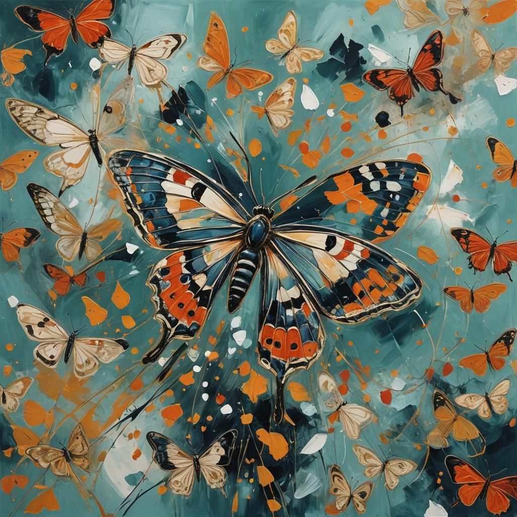 Detailed Abstract Lina Moth in Complementary Colors