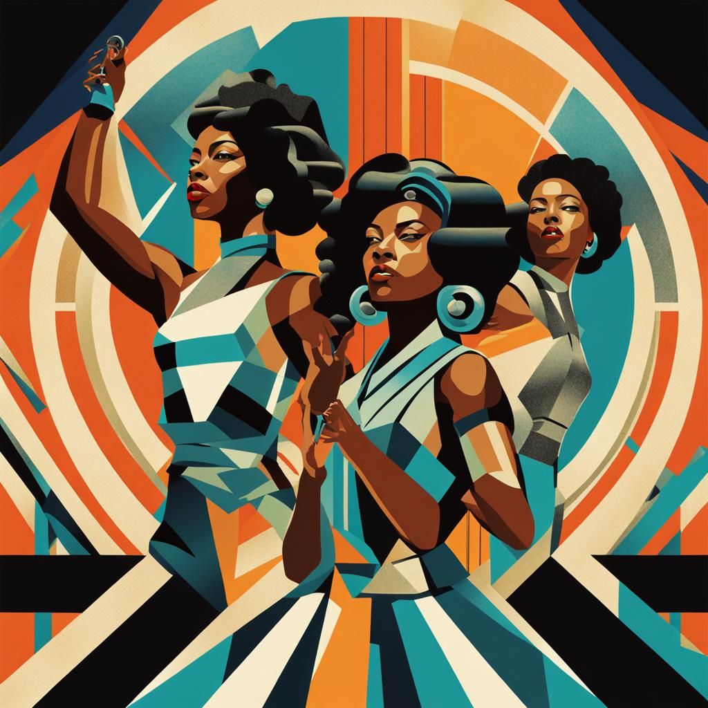Futurist Artwork: Black Women in Art Deco Style