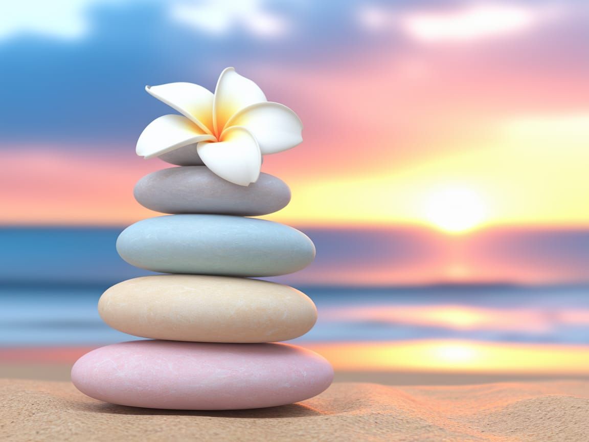 Zen Stone Stack on Beach at Sunset