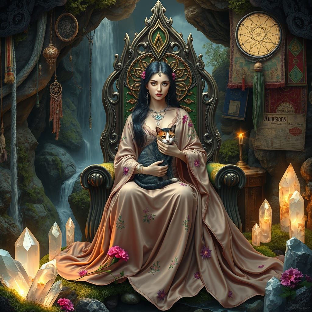 Goddess with Cat in Grotto: Mystical Realism