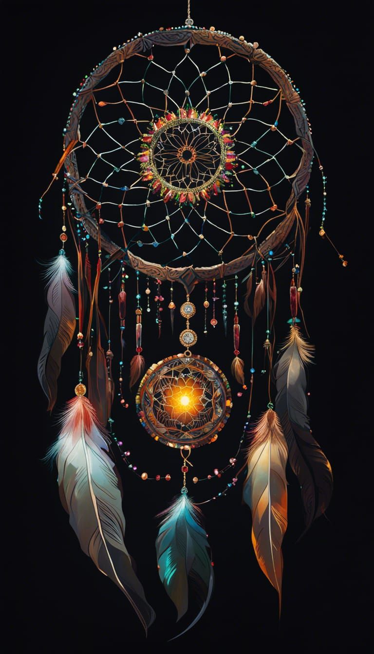 Detailed Dreamcatcher with Gemstones and Crystals