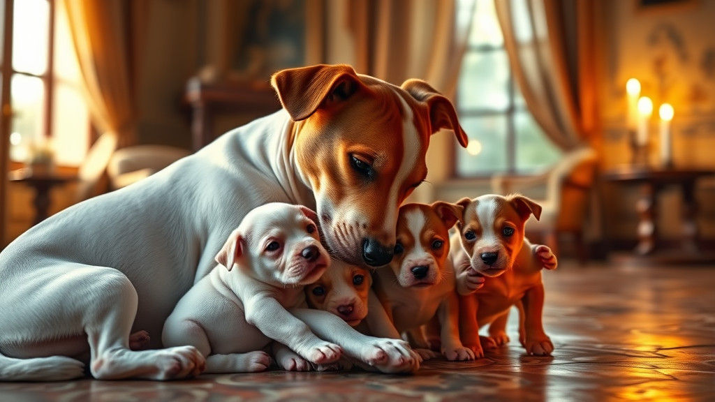 Jack Russell Terrier Nursing Puppies in Dreamy Light