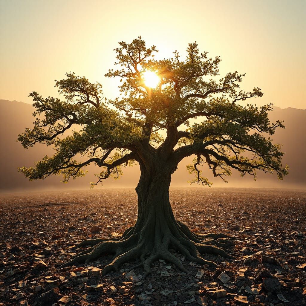 Ancient Tree of Money, Golden Hour Serenity