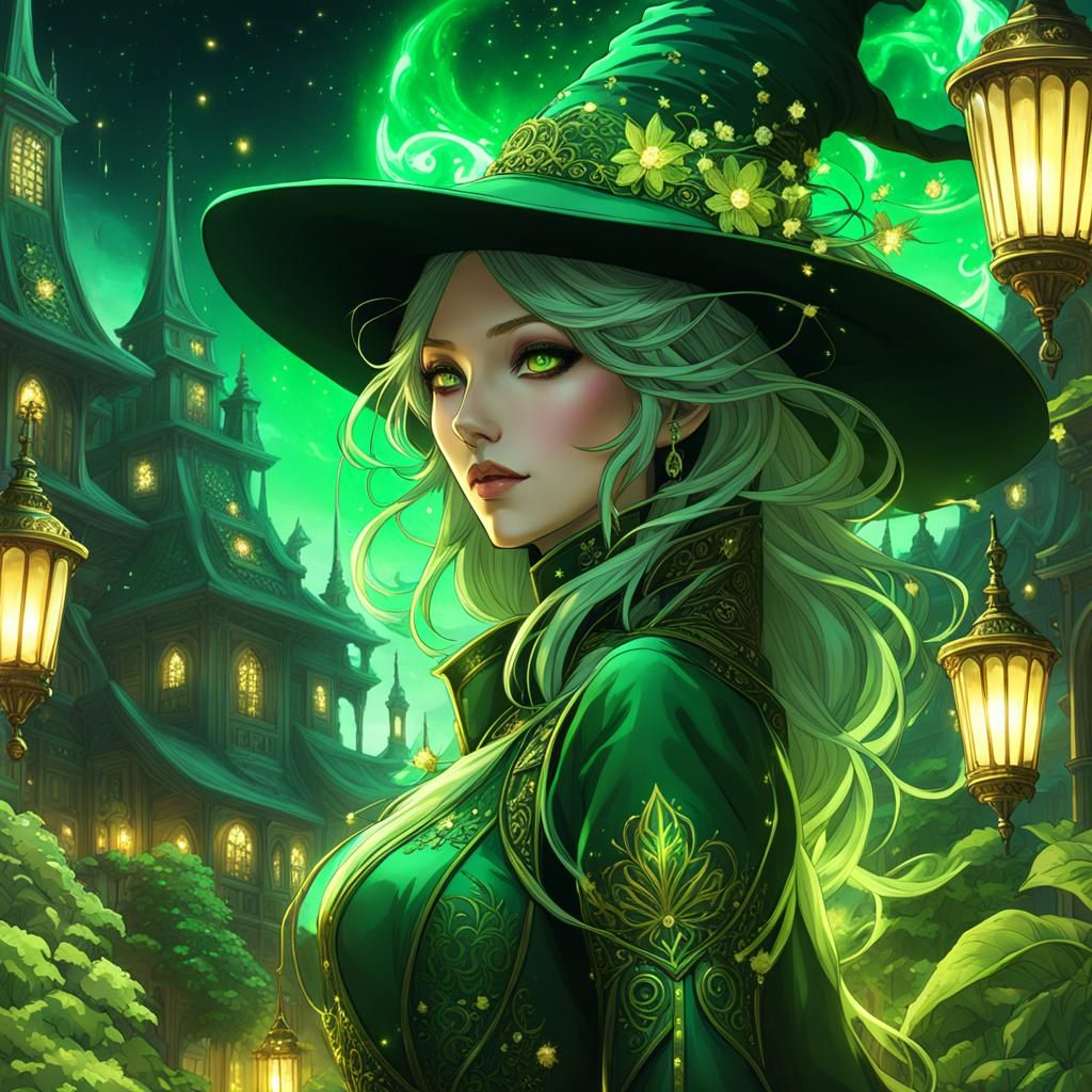Green Witch Walking Her Garden: Digital Art