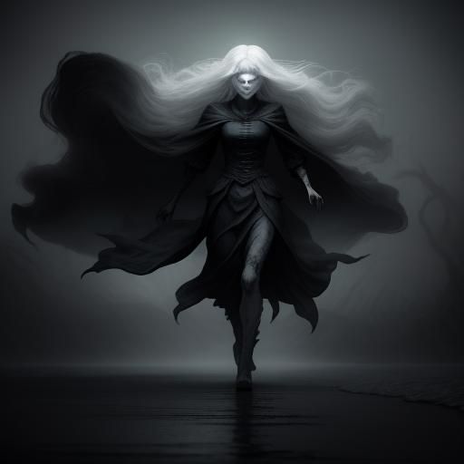 Ghostly Woman Running on a Foggy Beach