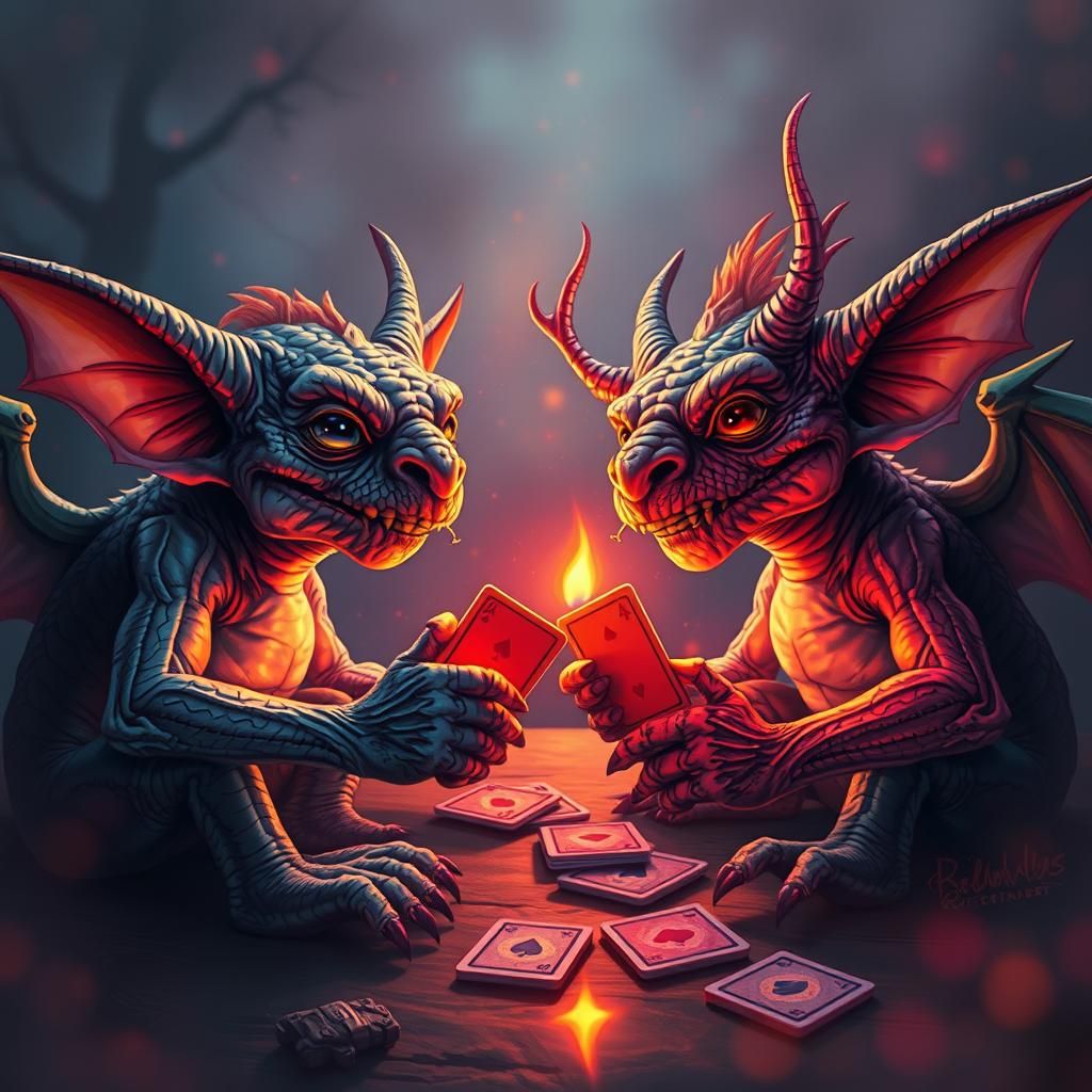 Gremlins Play Dragon Poker in Neon Twilight