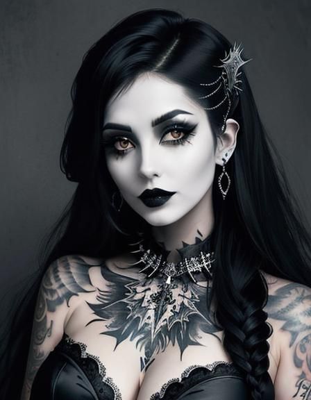 Goth Goddess Portrait in Grimdark Style