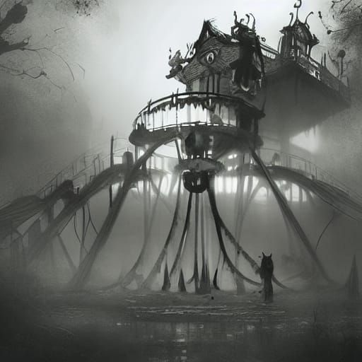 Eerie Haunted Amusement Park Illustration