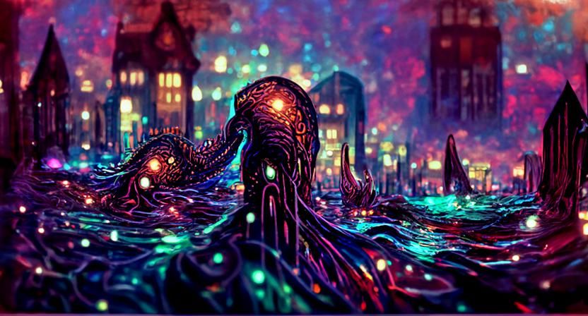 Glittering City on a Whale, Surrealist Art