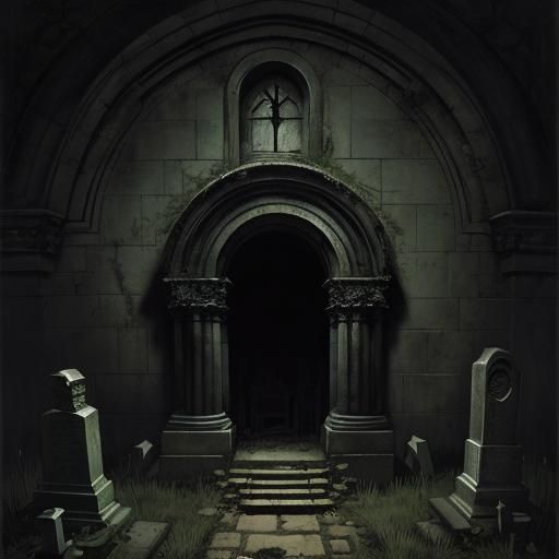 Haunted Crypt in Cemetery: Gothic Horror Art