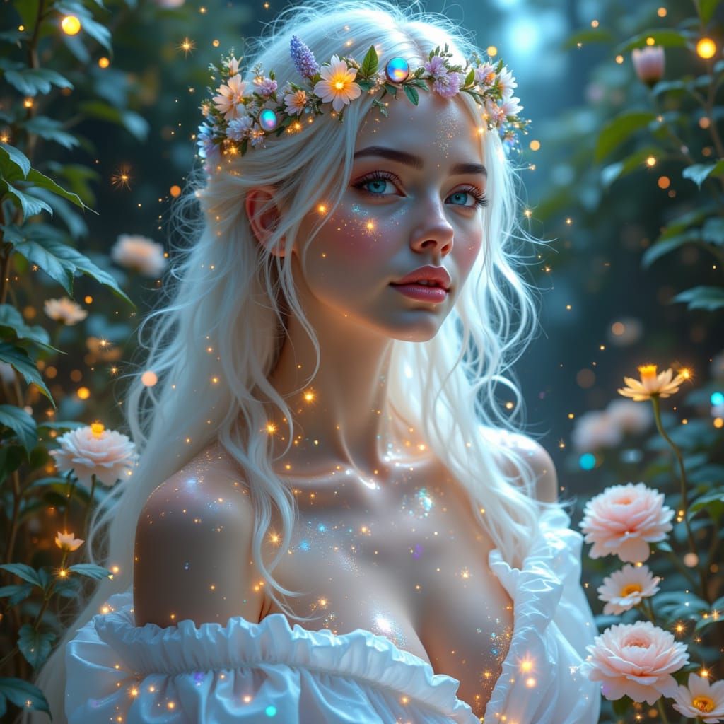 Ethereal Goddess in Heavenly Garden with Crystal Crown