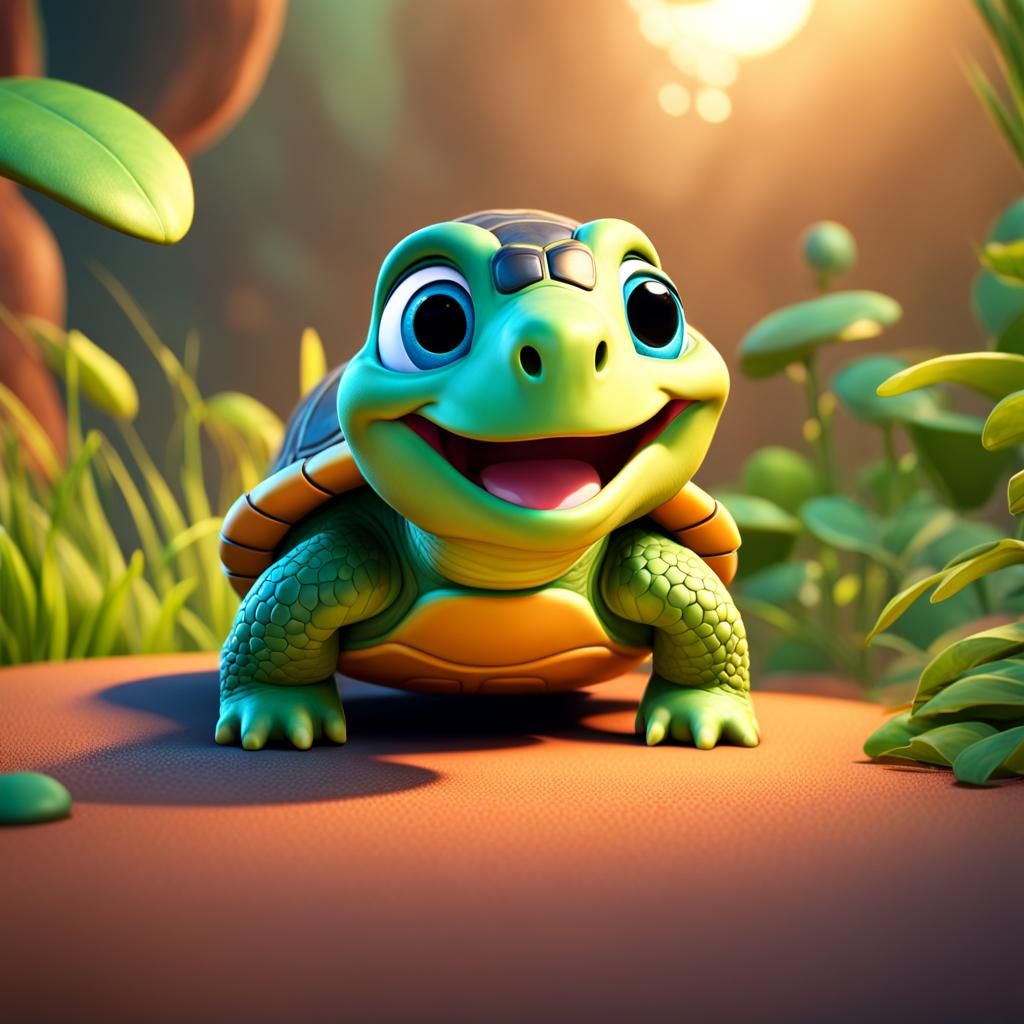 Cute Baby Turtle in Disney Pixar Style