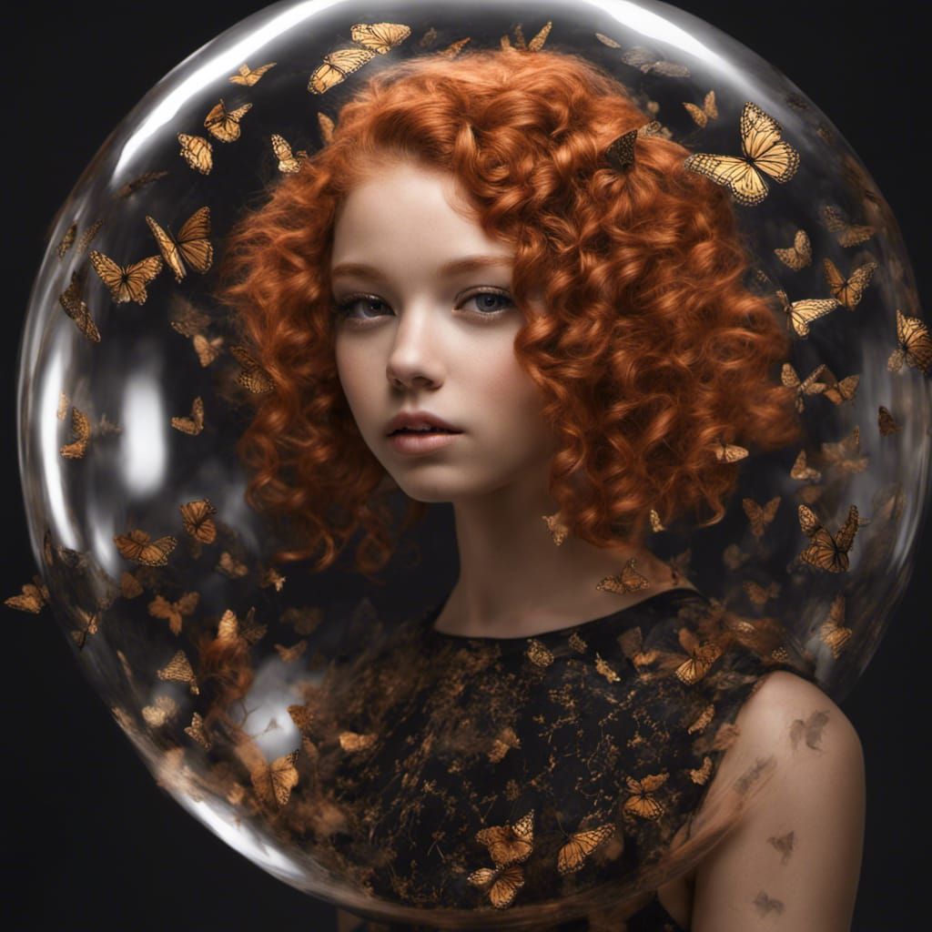 Girl in Sphere with Butterflies, Anime Style