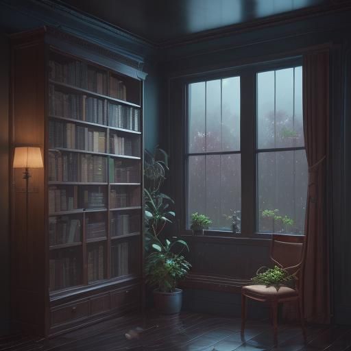 Cozy Window Seat at Dusk: Detailed Matte Painting