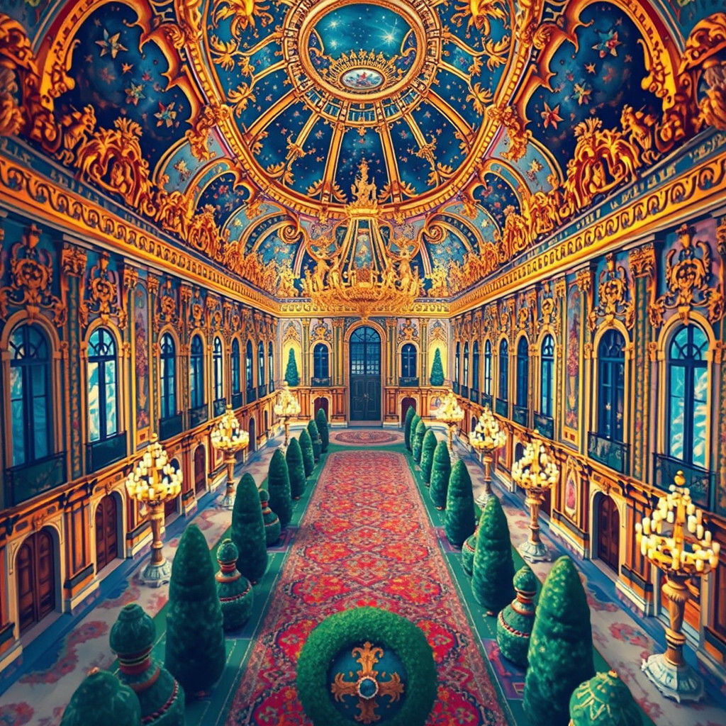 Versailles Palace Interior in Vintage Illustration Style