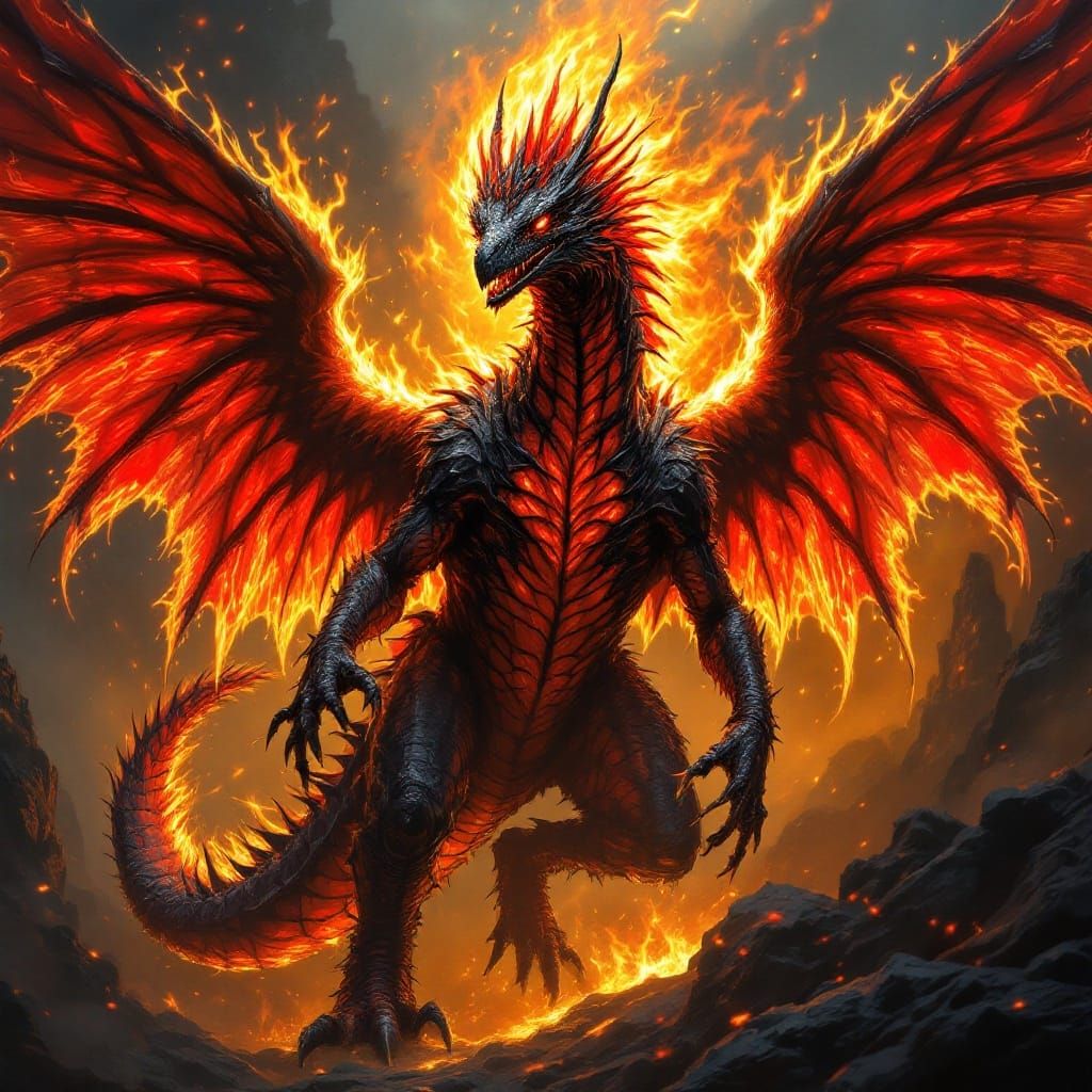 Majestic Crimson Raptor with Wyvern Wings and Fiery Breath