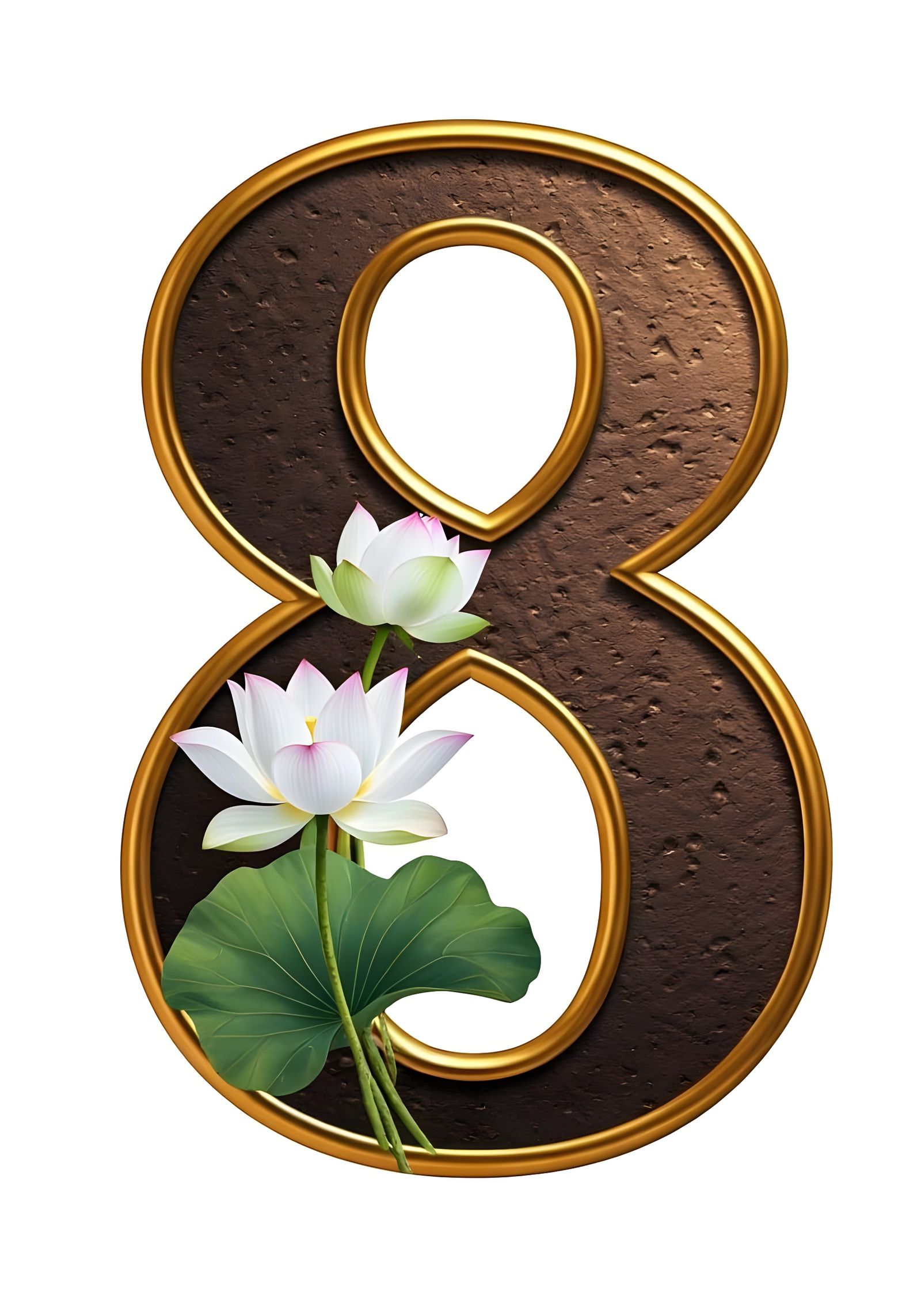 Luxurious Bronze Digit '8' with Lotus Flowers