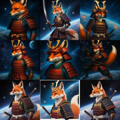 Anthropomorphic Samurai Fox Art in Space