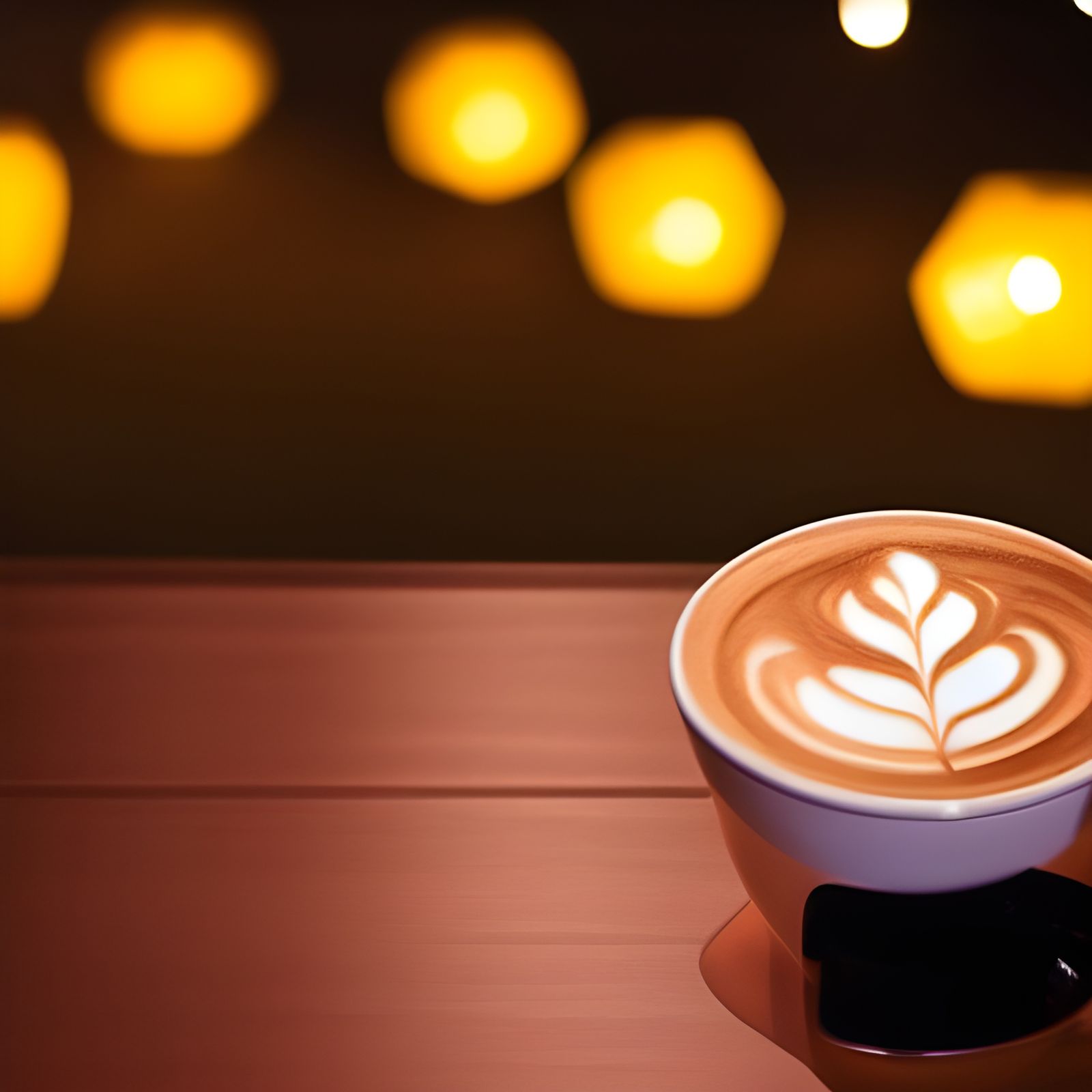 Latte in Cafe at Night with Lanterns