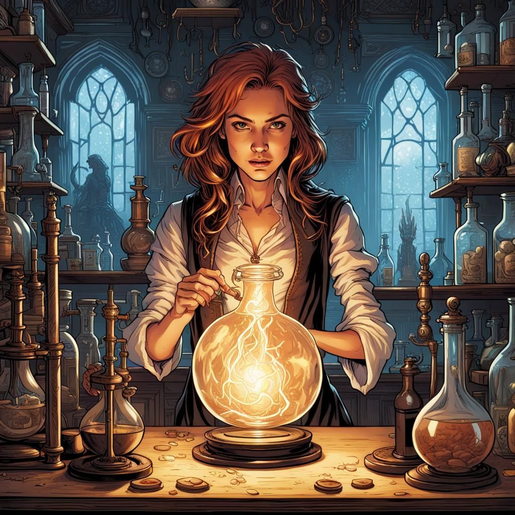 Alchemist Apprentice Experiences Magic, Comic Book Art