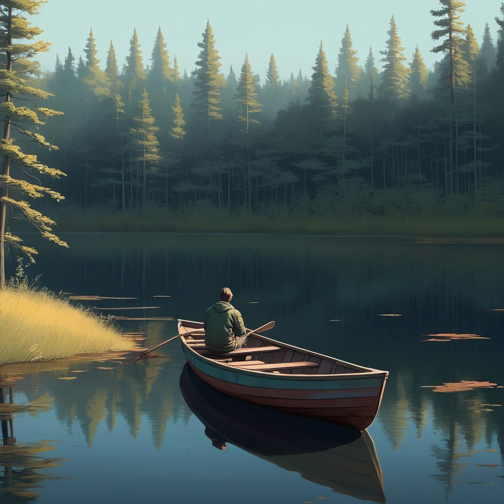 Man at Peace in a Serene Lake Scene