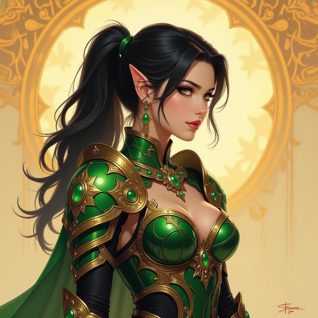 Enchanting Elf Warrior in Stained Glass Armor