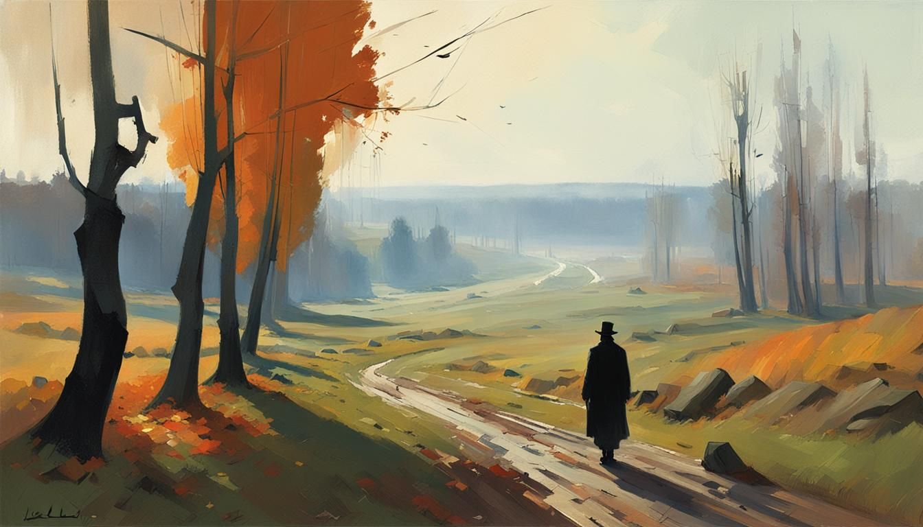 Hazy Autumn Fields with Ghastly Figure