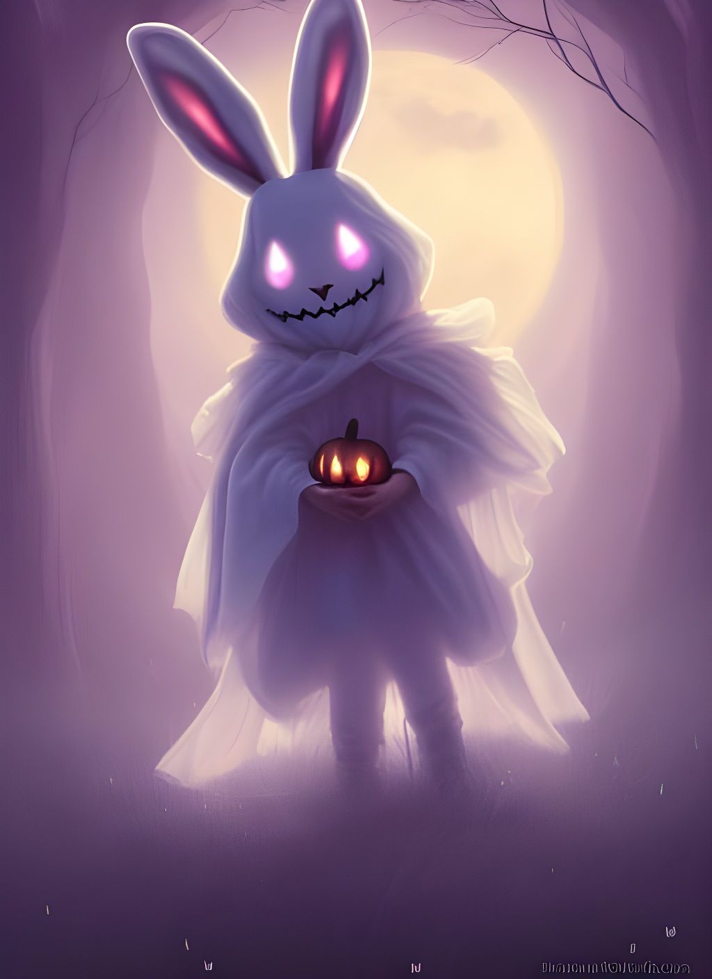 Halloween Bunny Rabbit Ghost, Hyperdetailed Photorealistic A...